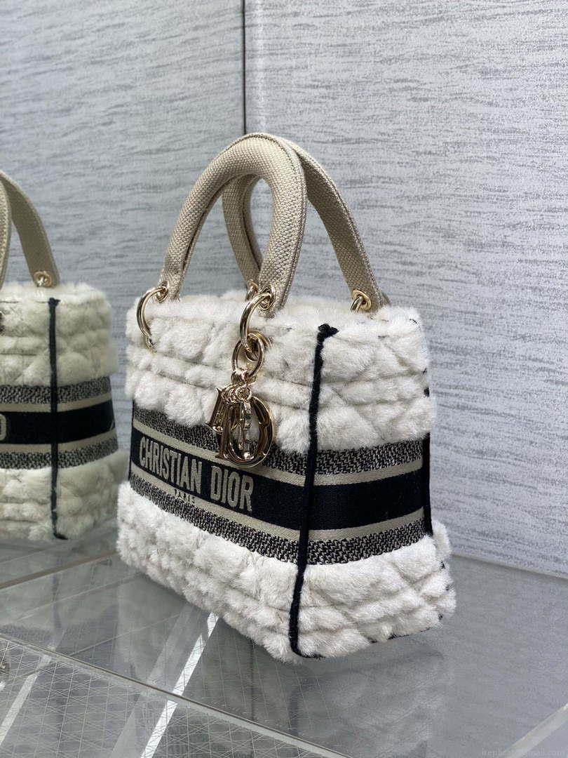 Dior M0565 Medium Lady D-Lite Wool Beige with Blue M1035
