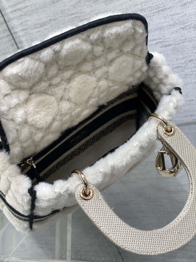 Dior M0565 Medium Lady D-Lite Wool Beige with Blue M1035