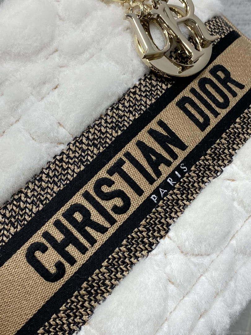 Dior M0565 Medium Lady D-Lite Wool Beige with Blue M1036