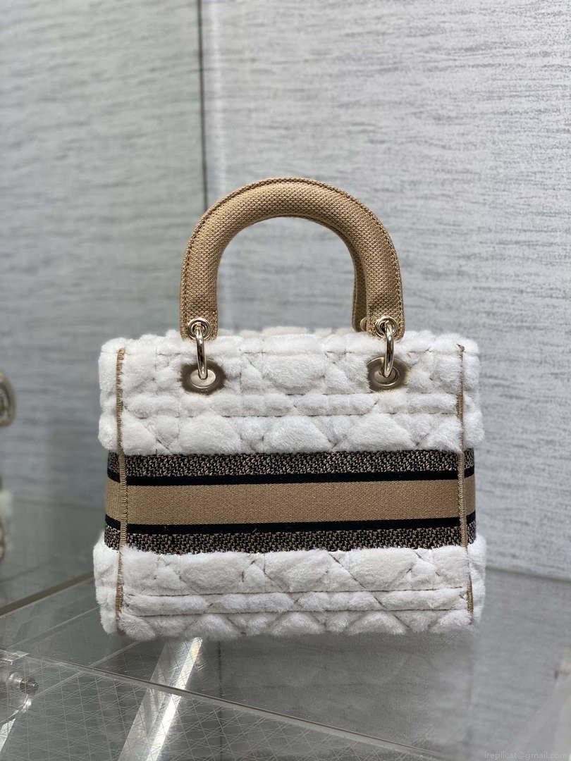 Dior M0565 Medium Lady D-Lite Wool Beige with Blue M1036