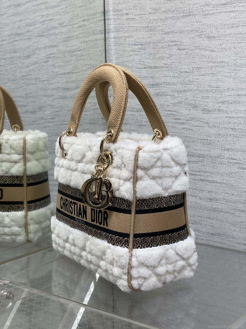 Dior M0565 Medium Lady D-Lite Wool Beige with Blue M1036