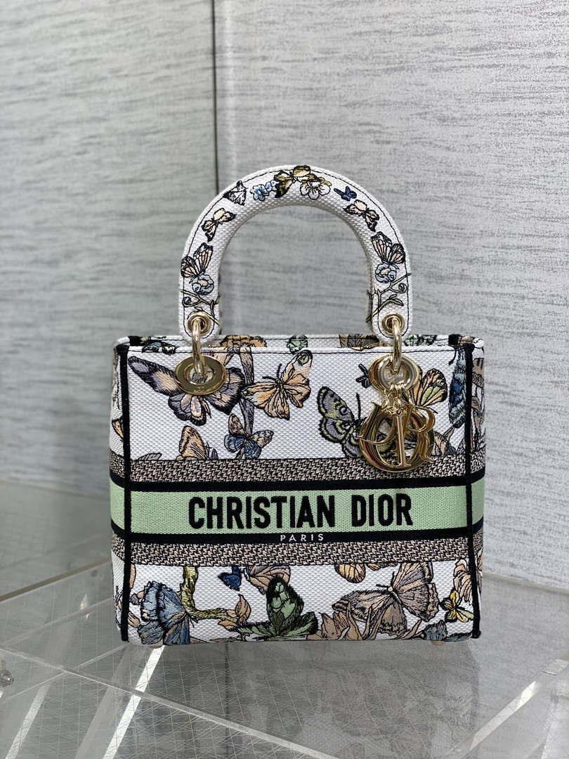 Dior M0565 Medium Lady D-Lite White Multicolor Toile de Jouy Mexico Embroidery M1038