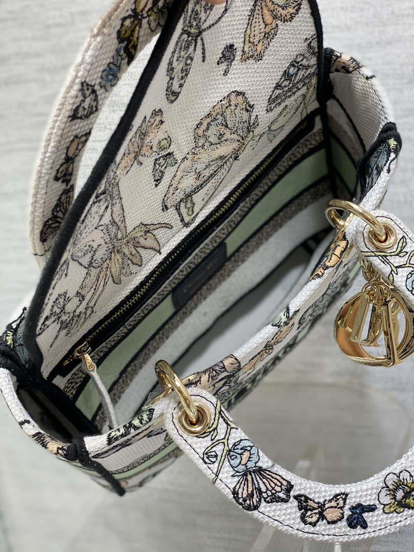 Dior M0565 Medium Lady D-Lite White Multicolor Toile de Jouy Mexico Embroidery M1038
