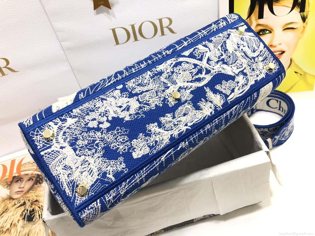 Dior M0566 Large Lady D-Lite Blue Toile de Jouy Embroidery M1053