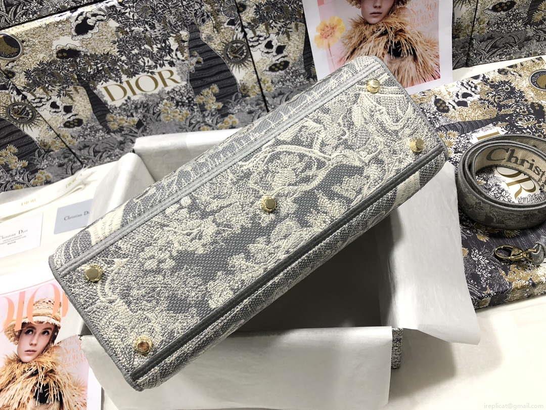Dior M0566 Large Lady D-Lite Gray de Jouy Embroidery M1055