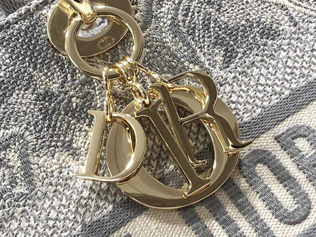 Dior M0566 Large Lady D-Lite Gray de Jouy Embroidery M1055