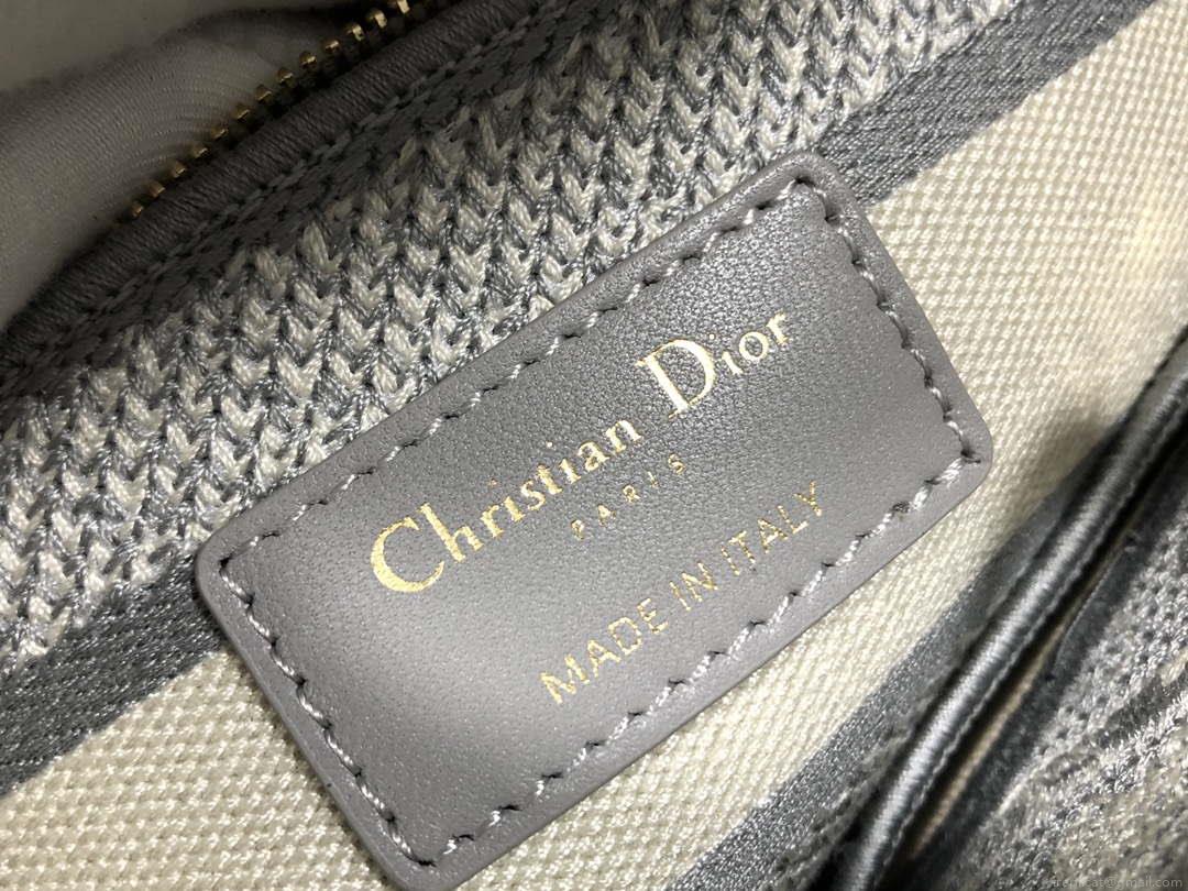 Dior M0566 Large Lady D-Lite Gray de Jouy Embroidery M1055