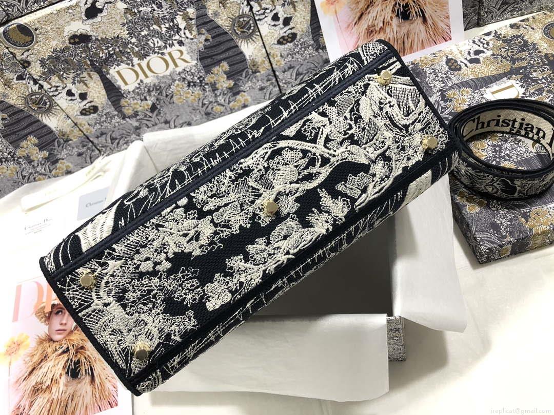 Dior M0566 Large Lady D-Lite Gray de Jouy Embroidery M1056