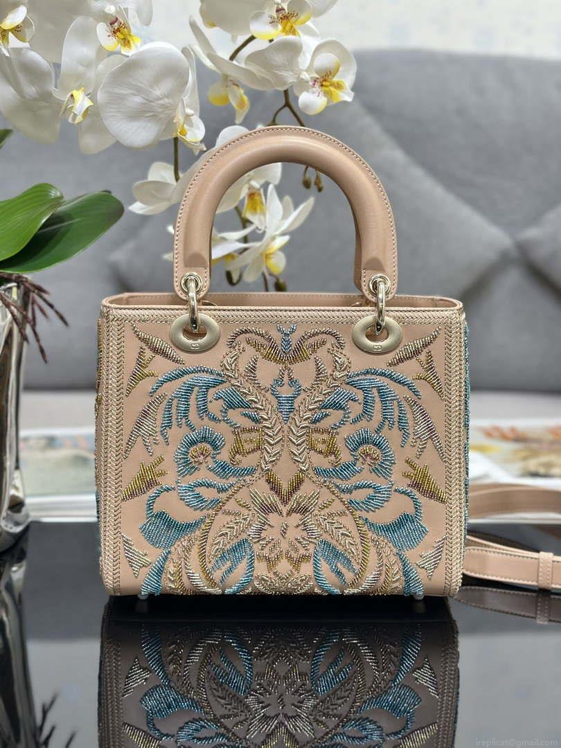 Dior M0565 Medium Lady D-Lite Bag Embroidery floral beads M1062