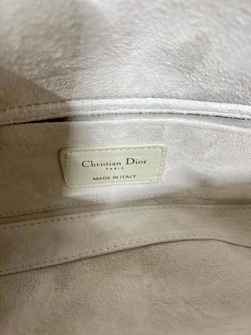Dior M0613 Small Lady D-joy Bag White Cannage Lambskin with Gold-Finish Butterfly Studs