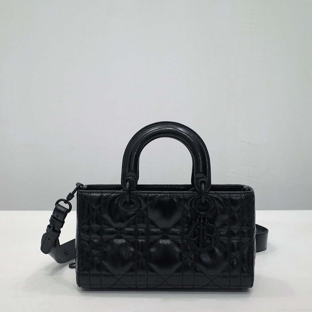 Dior Large M1152 Lady D-Sire My ABCDior Bag Black Macrocannage Crinkled Calfskin