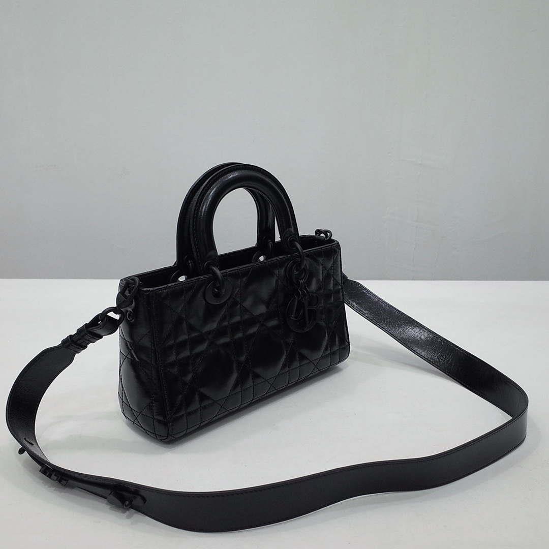 Dior Large M1152 Lady D-Sire My ABCDior Bag Black Macrocannage Crinkled Calfskin
