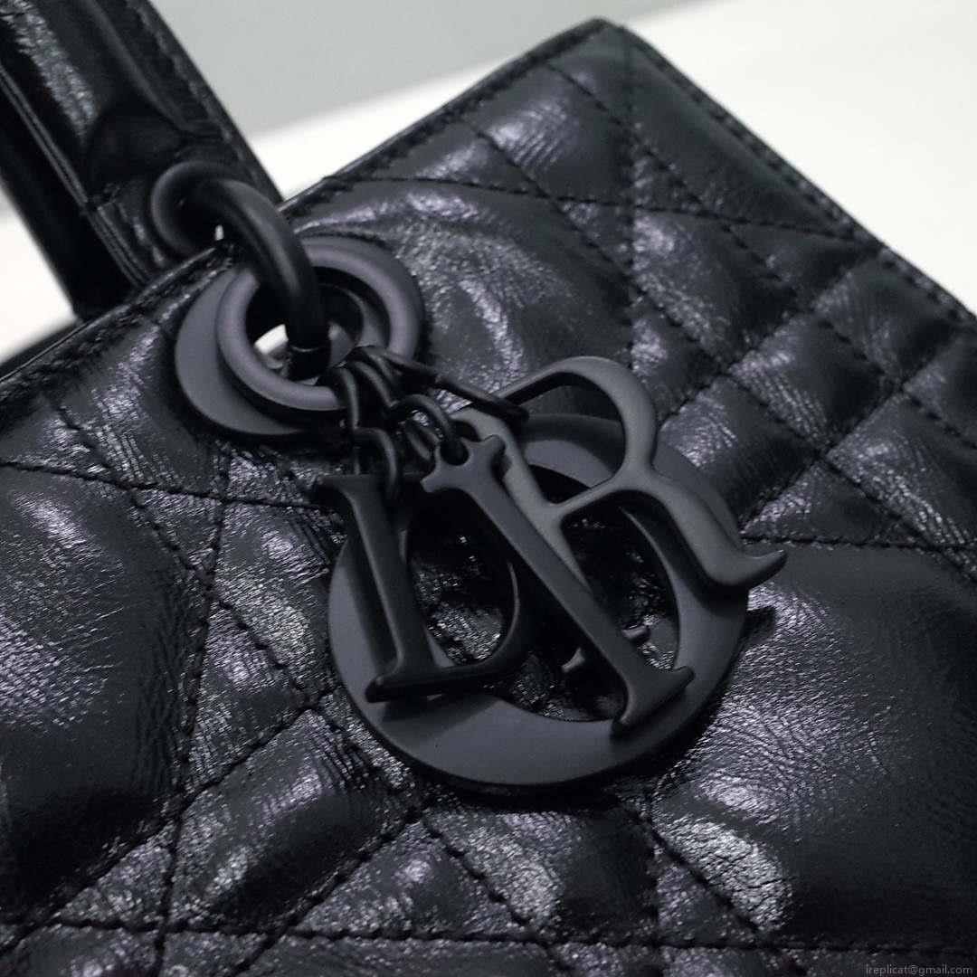 Dior Large M1152 Lady D-Sire My ABCDior Bag Black Macrocannage Crinkled Calfskin