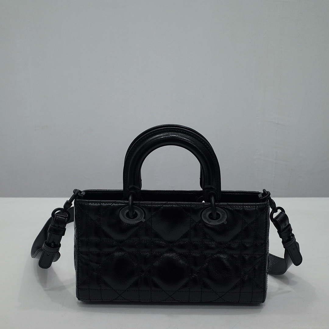 Dior Large M1152 Lady D-Sire My ABCDior Bag Black Macrocannage Crinkled Calfskin