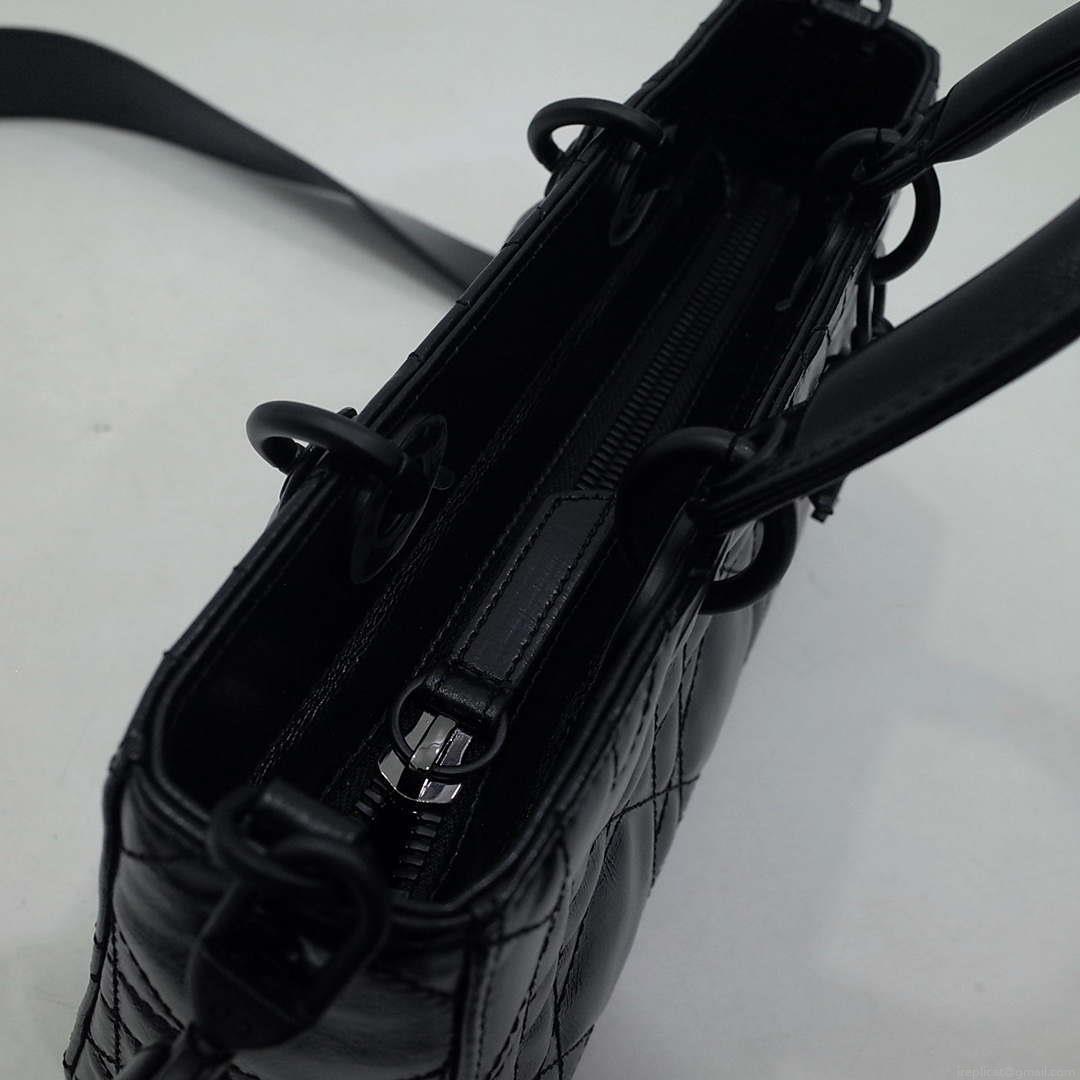 Dior Large M1152 Lady D-Sire My ABCDior Bag Black Macrocannage Crinkled Calfskin