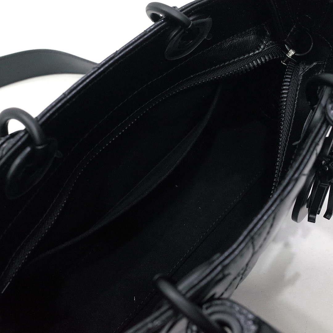 Dior Large M1152 Lady D-Sire My ABCDior Bag Black Macrocannage Crinkled Calfskin