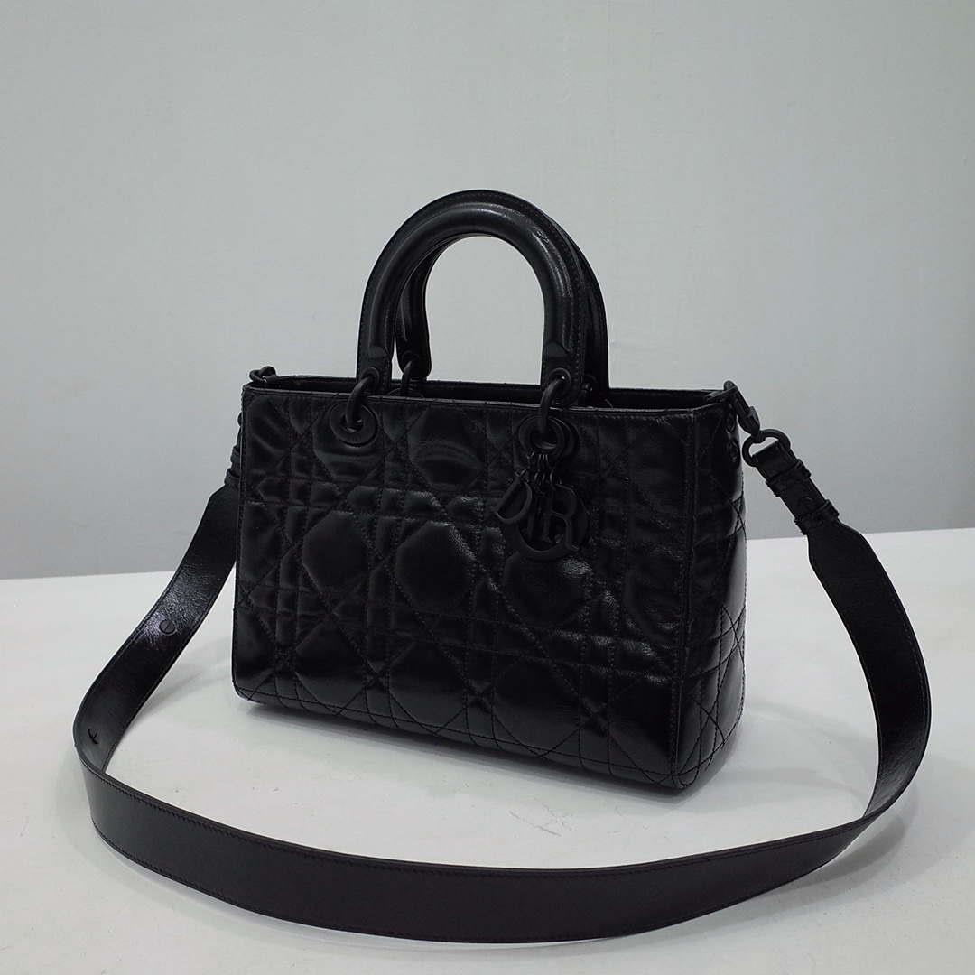 Dior Medium M1151 Lady D-Sire My ABCDior Bag Black Macrocannage Crinkled Calfskin
