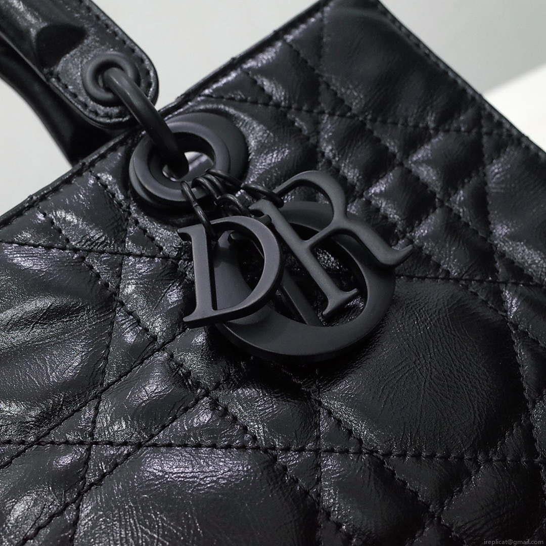 Dior Medium M1151 Lady D-Sire My ABCDior Bag Black Macrocannage Crinkled Calfskin