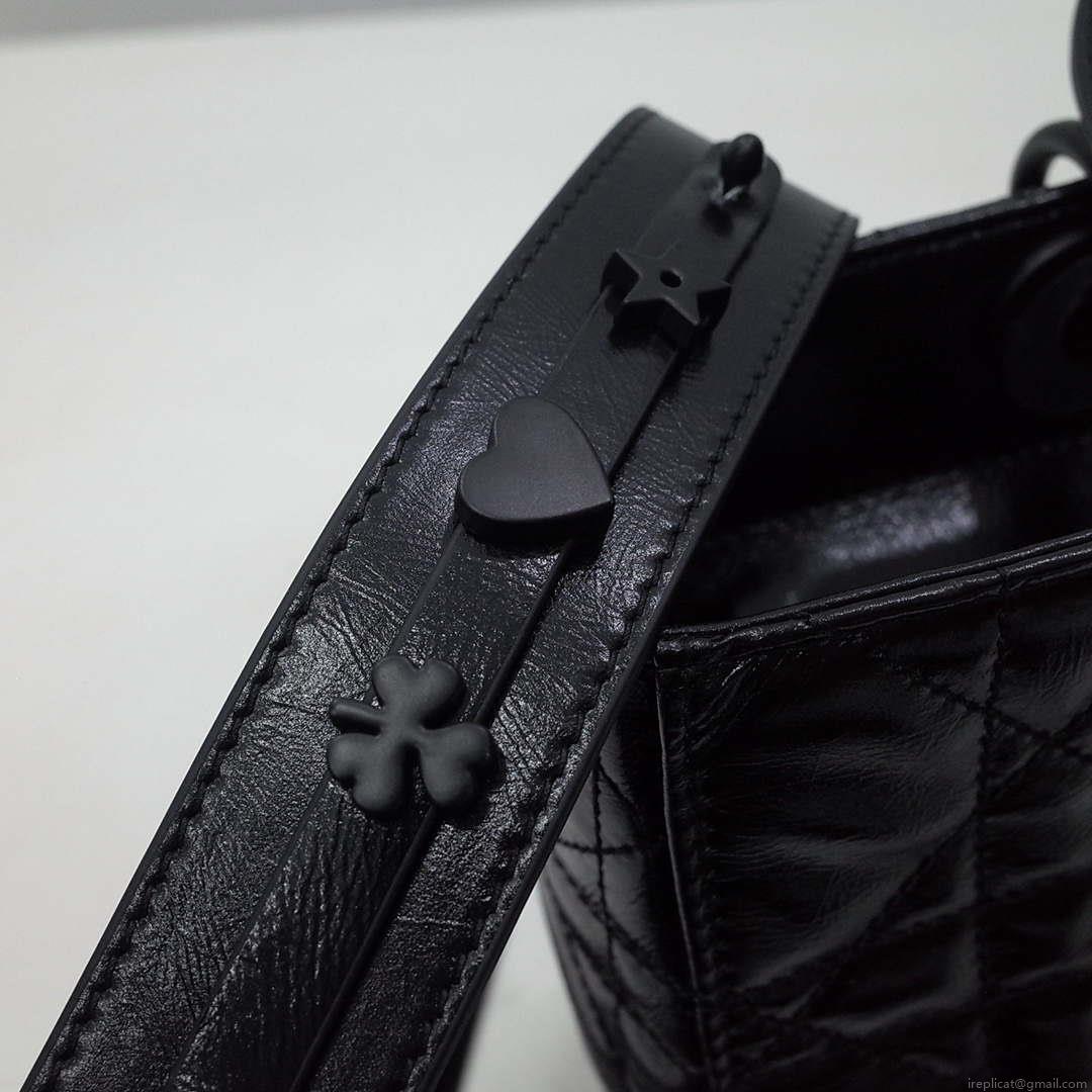 Dior Medium M1151 Lady D-Sire My ABCDior Bag Black Macrocannage Crinkled Calfskin