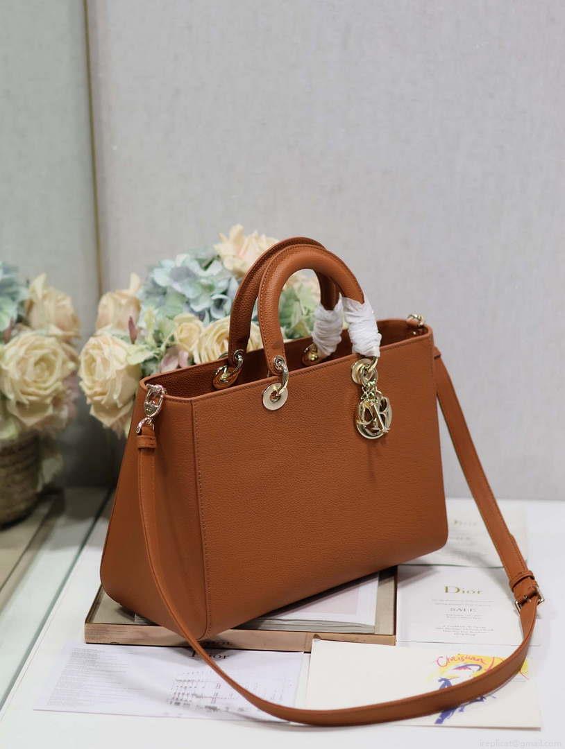 Dior Large M1152 Lady D-Sire My ABCDior Bag Dark Brandy Bull Leather