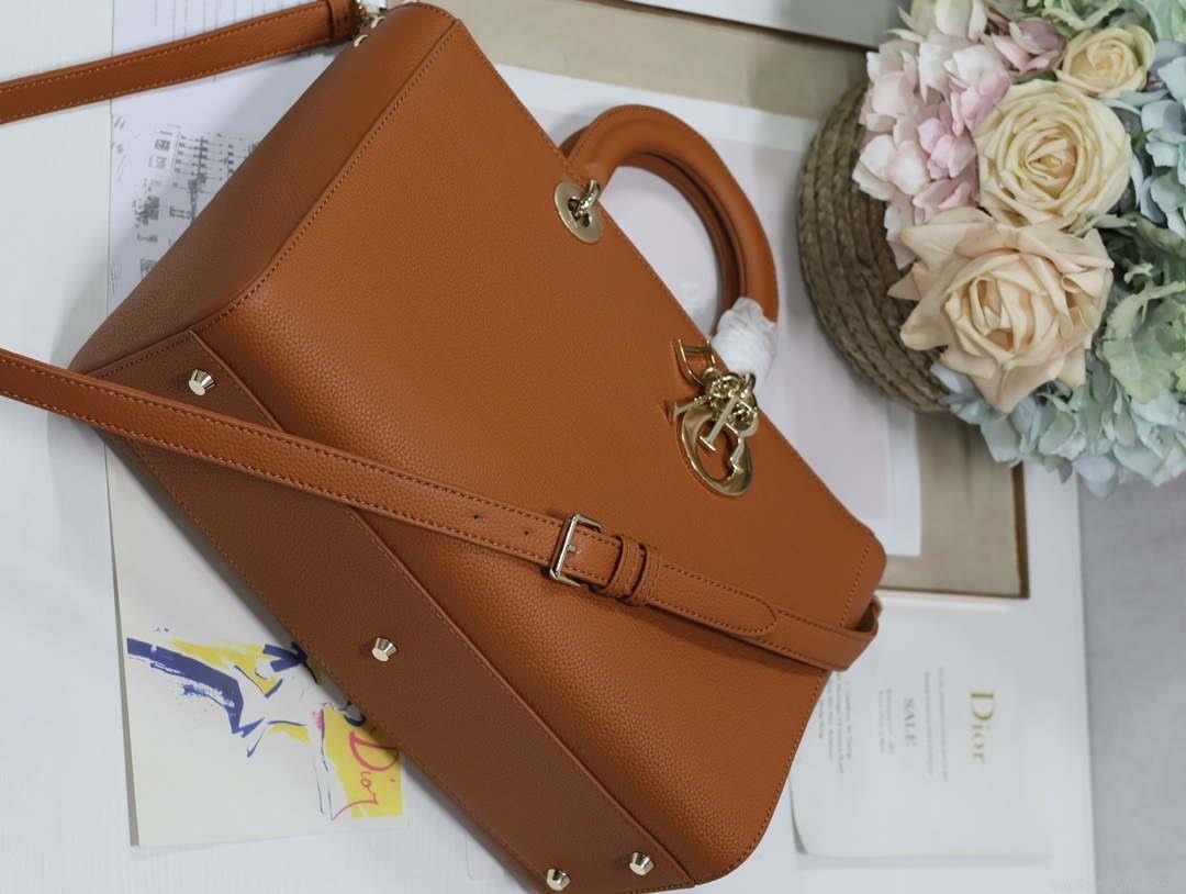 Dior Large M1152 Lady D-Sire My ABCDior Bag Dark Brandy Bull Leather