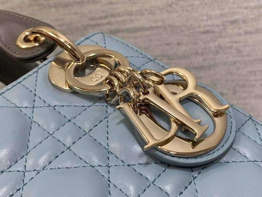 Dior M0505 Mini Lady Dior Bag Blue & Gray Calfskin