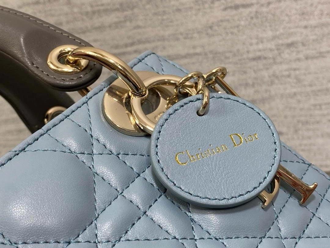 Dior M0505 Mini Lady Dior Bag Blue & Gray Calfskin