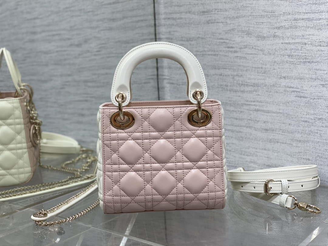 Dior M0505 Mini Lady Dior Bag Pink& White Calfskin