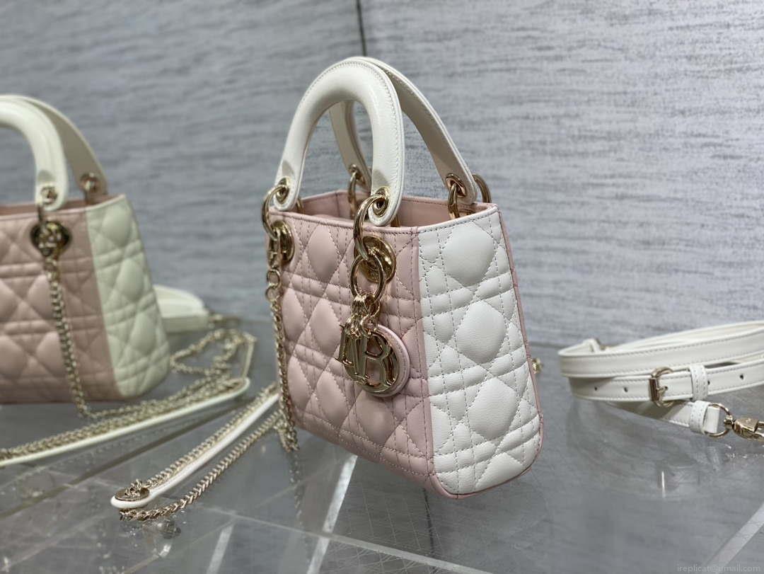 Dior M0505 Mini Lady Dior Bag Pink& White Calfskin