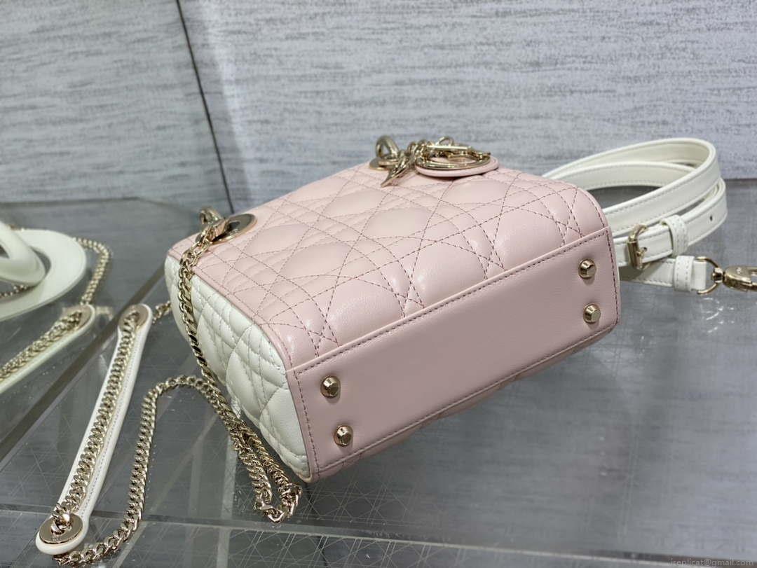 Dior M0505 Mini Lady Dior Bag Pink& White Calfskin