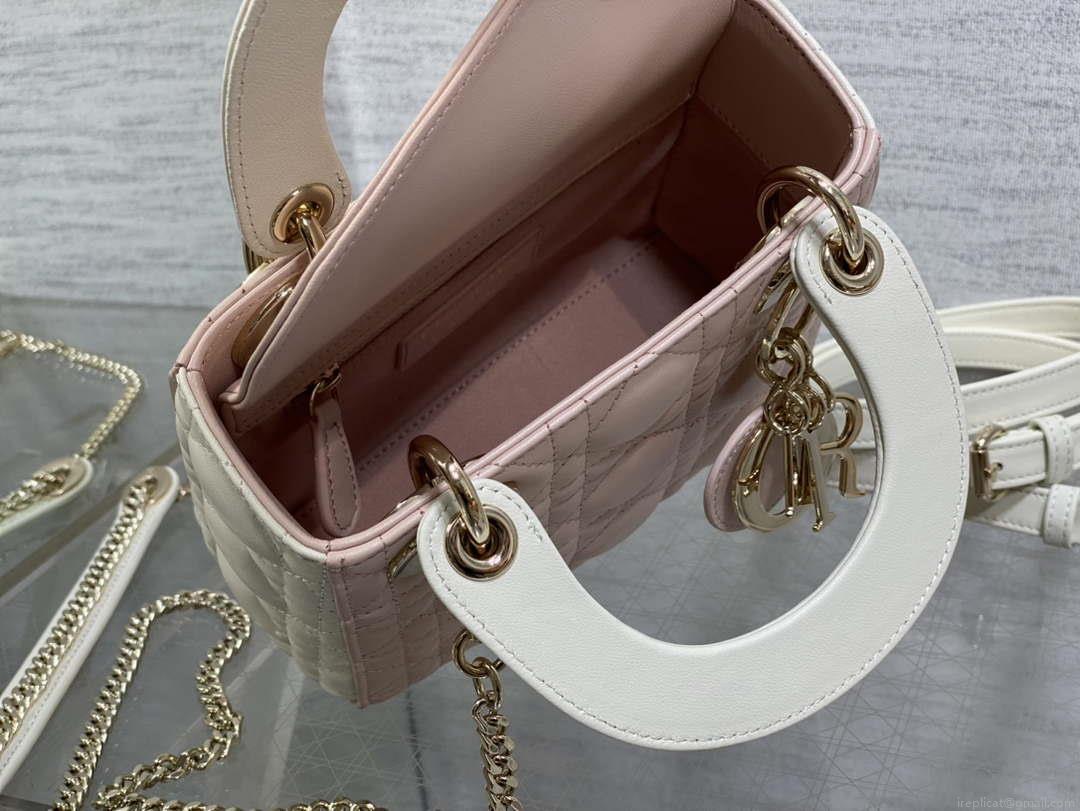 Dior M0505 Mini Lady Dior Bag Pink& White Calfskin