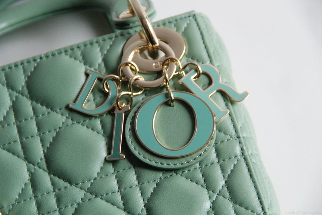 Dior M0505 Mini Lady Dior Bag Green Calfskin with Green enamel buckle