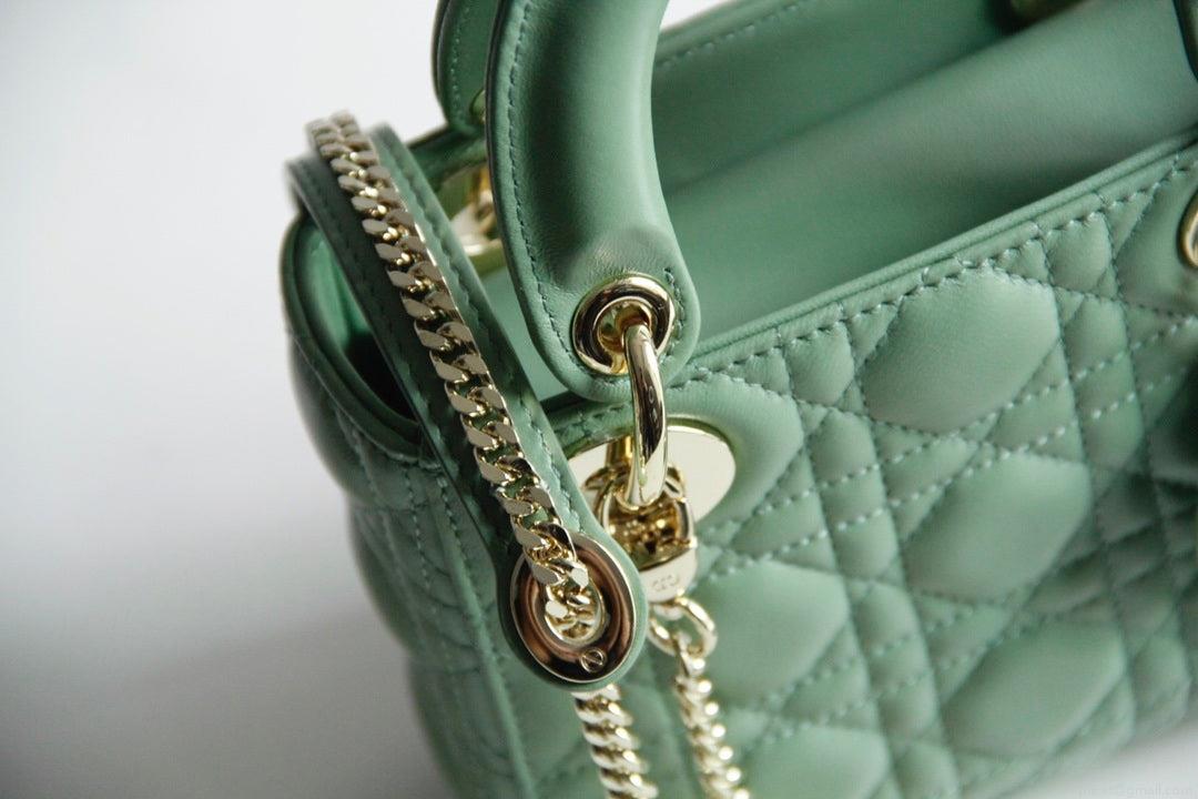 Dior M0505 Mini Lady Dior Bag Green Calfskin with Green enamel buckle