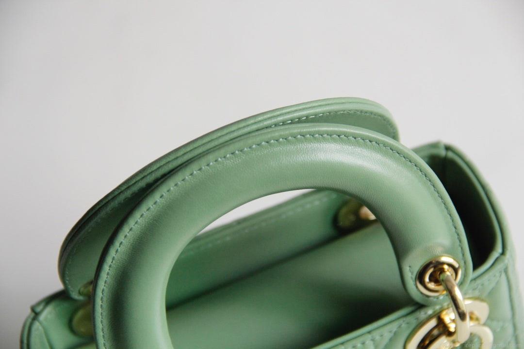 Dior M0505 Mini Lady Dior Bag Green Calfskin with Green enamel buckle