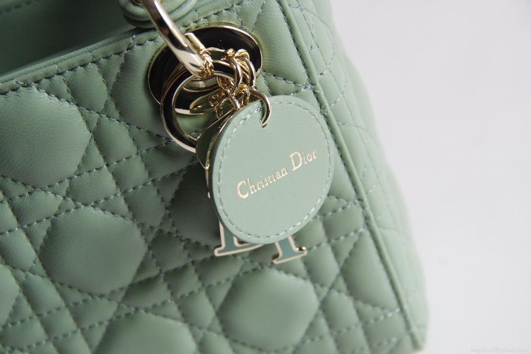 Dior M0505 Mini Lady Dior Bag Green Calfskin with Green enamel buckle