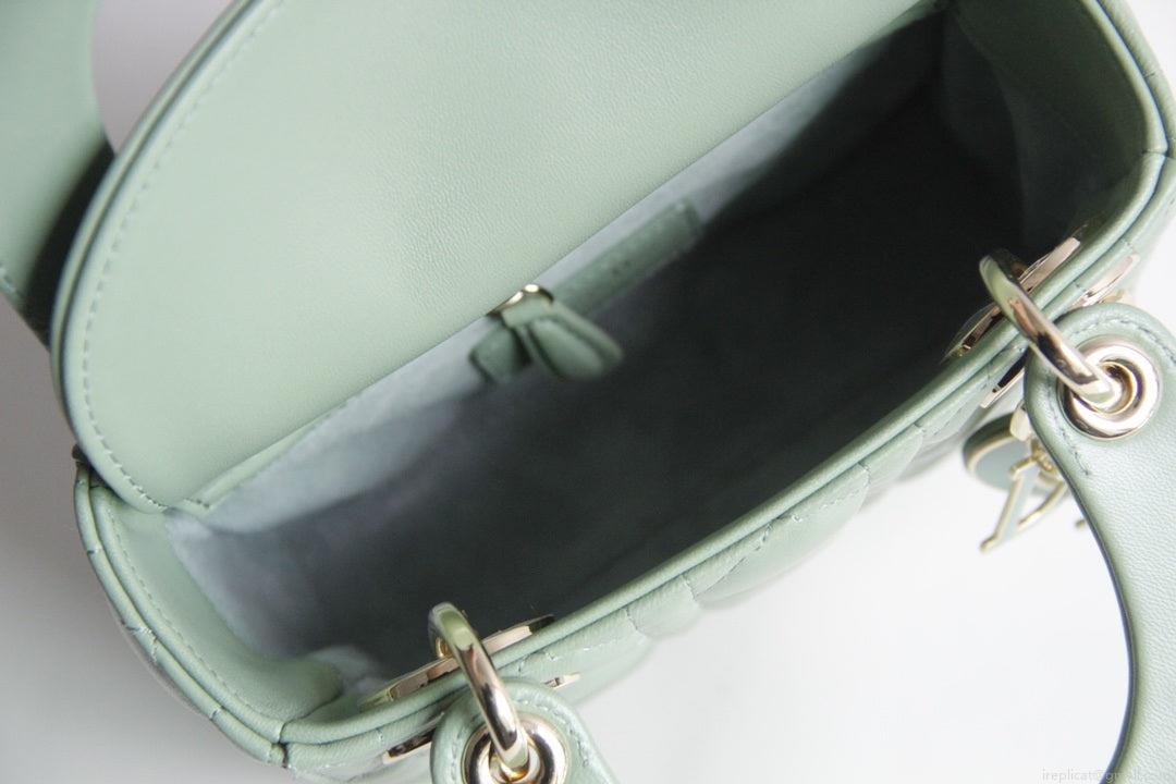 Dior M0505 Mini Lady Dior Bag Green Calfskin with Green enamel buckle