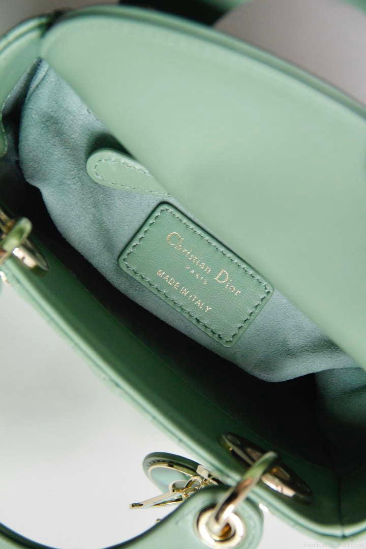 Dior M0505 Mini Lady Dior Bag Green Calfskin with Green enamel buckle