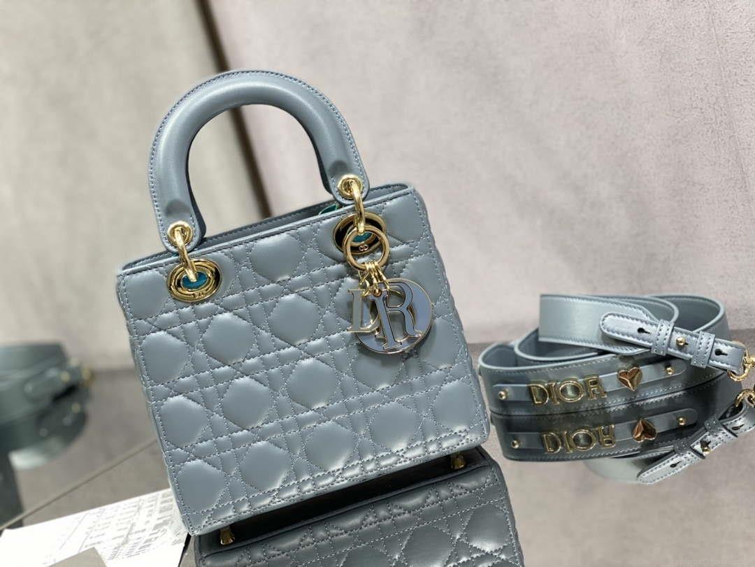 Dior M0531 Small Lady Dior Bag Blue Cannage with Blue enamel buckle