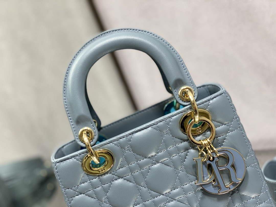 Dior M0531 Small Lady Dior Bag Blue Cannage with Blue enamel buckle