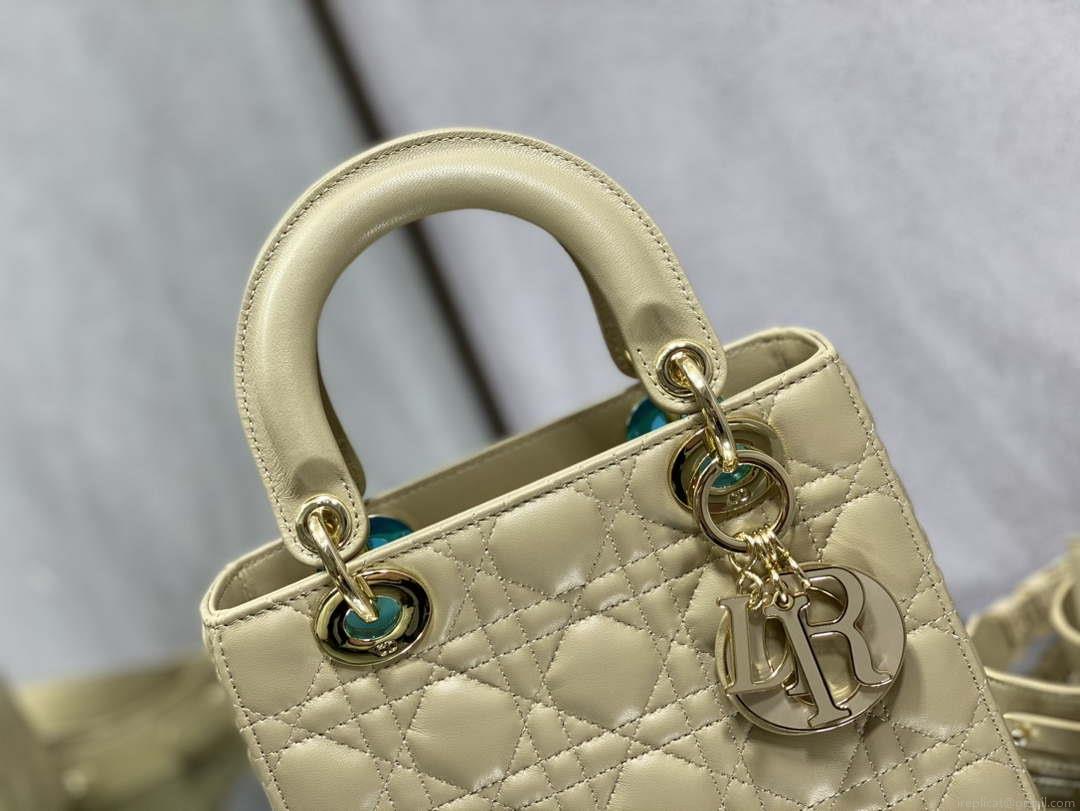 Dior M0531 Small Lady Dior Bag Yellow Cannage with enamel buckle