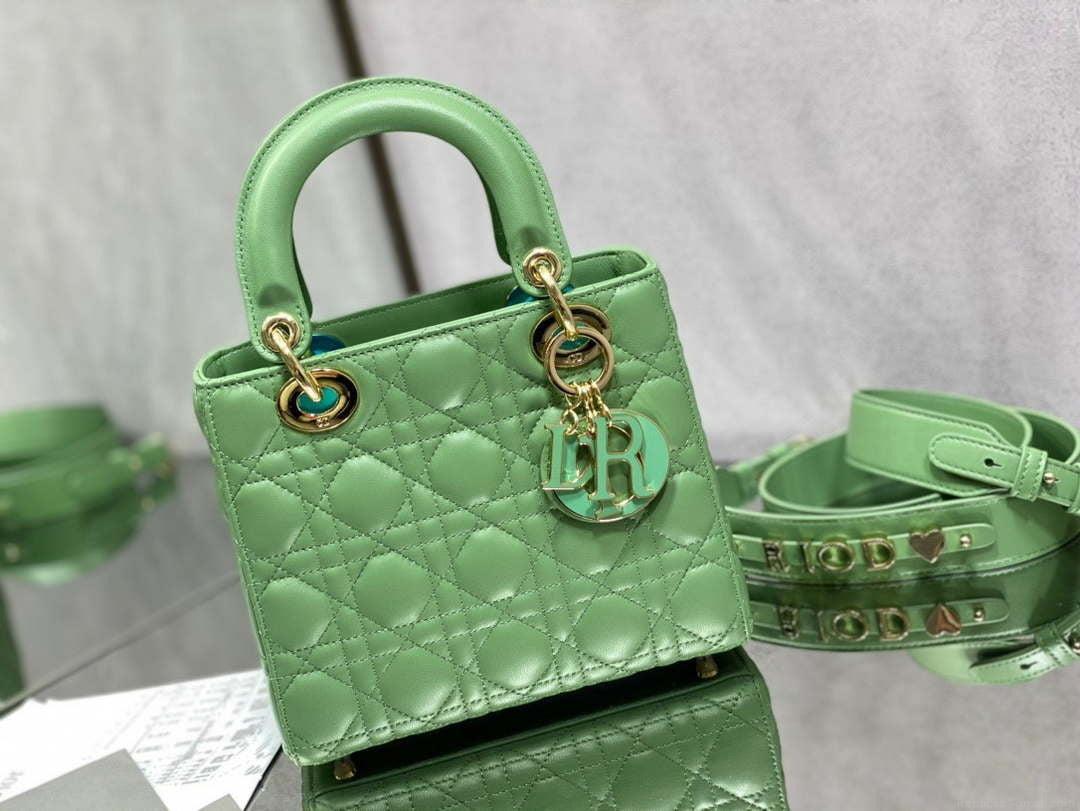 Dior M0531 Small Lady Dior Bag Mint Green Cannage with enamel buckle