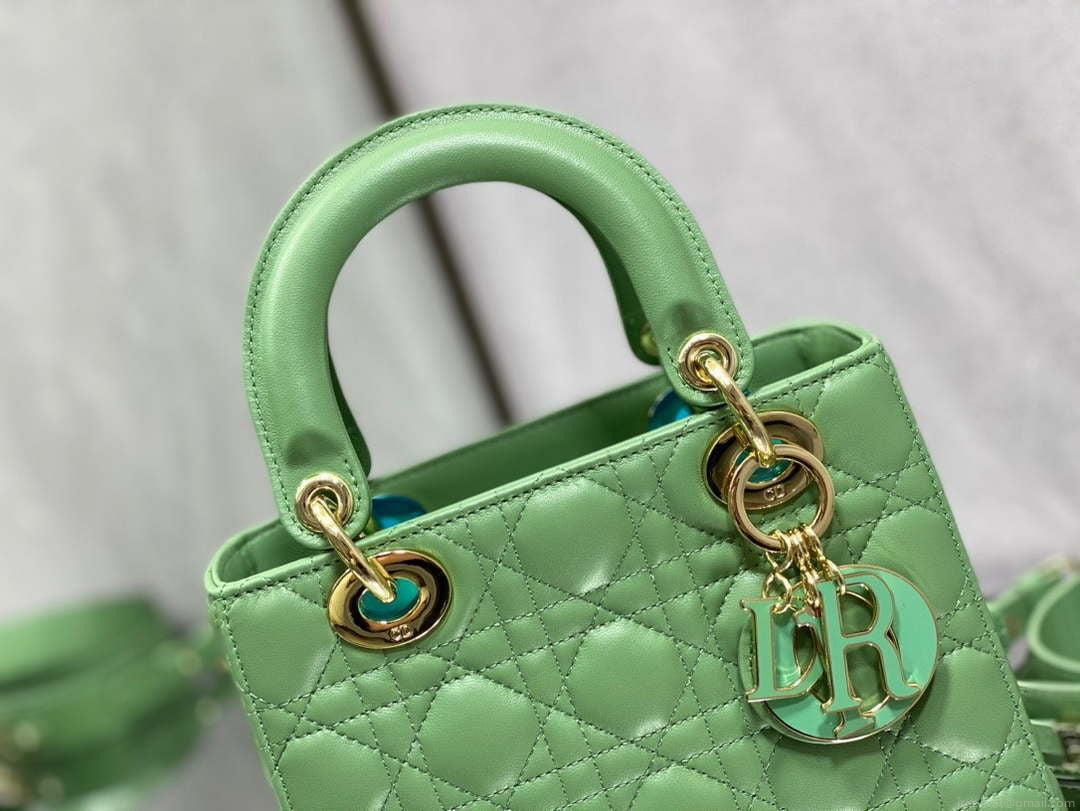 Dior M0531 Small Lady Dior Bag Mint Green Cannage with enamel buckle