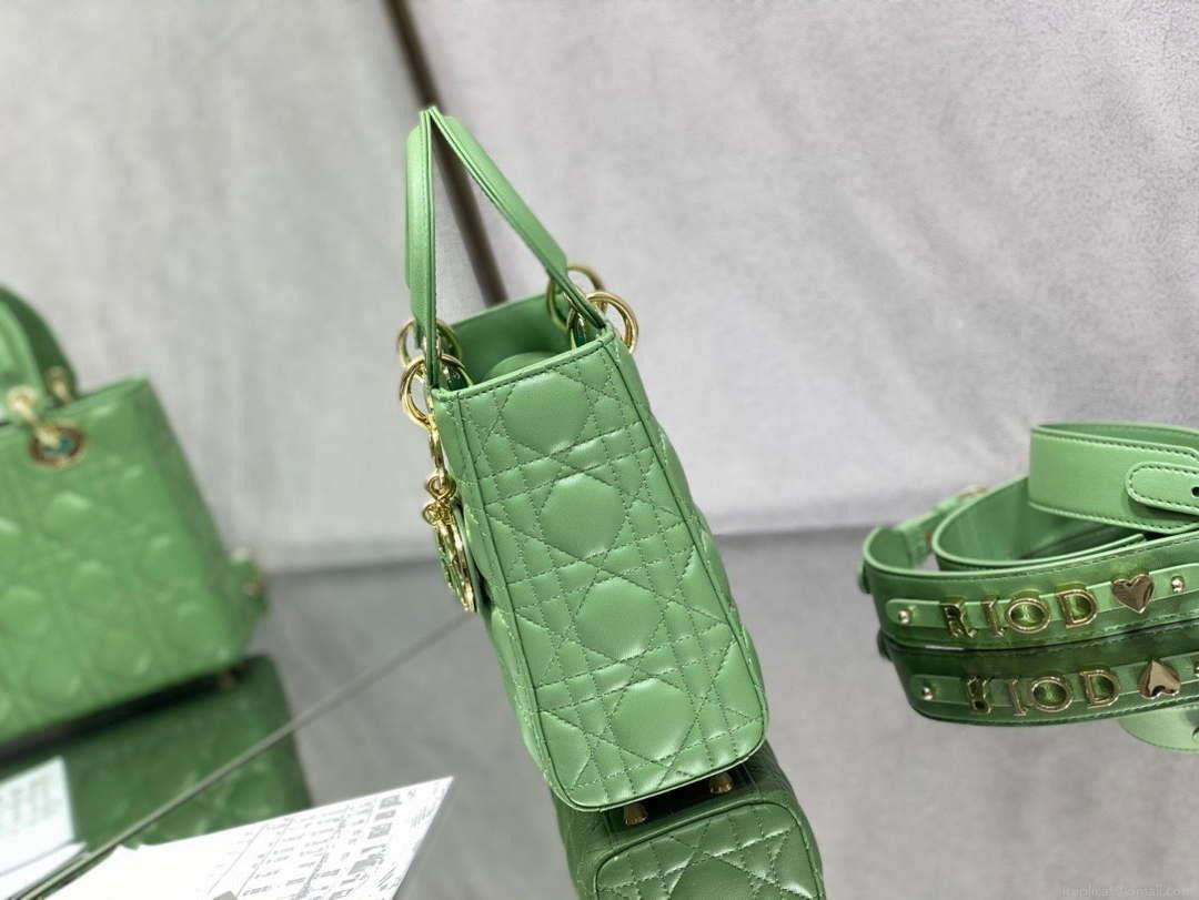 Dior M0531 Small Lady Dior Bag Mint Green Cannage with enamel buckle