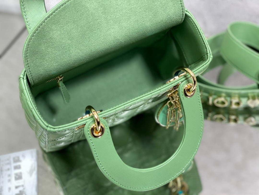Dior M0531 Small Lady Dior Bag Mint Green Cannage with enamel buckle