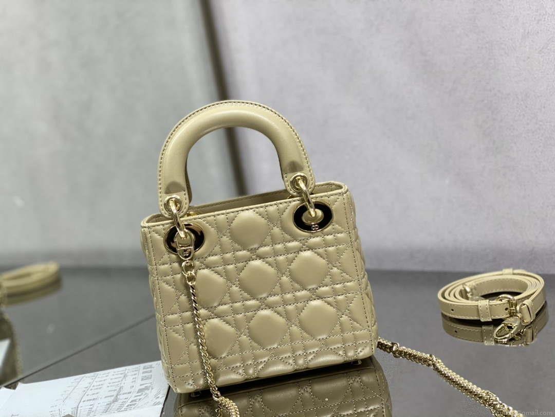 Dior M0505 Mini Lady Dior Bag Yellow Calfskin with enamel buckle