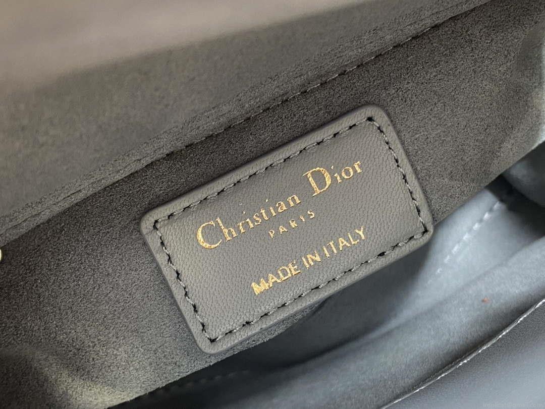 Dior M0505 Mini Lady Dior Bag Rock Gray Calfskin with enamel buckle