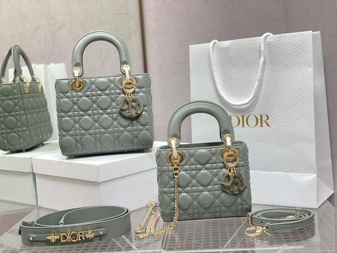 Dior M0505 Mini Lady Dior Bag Rock Gray Calfskin with enamel buckle