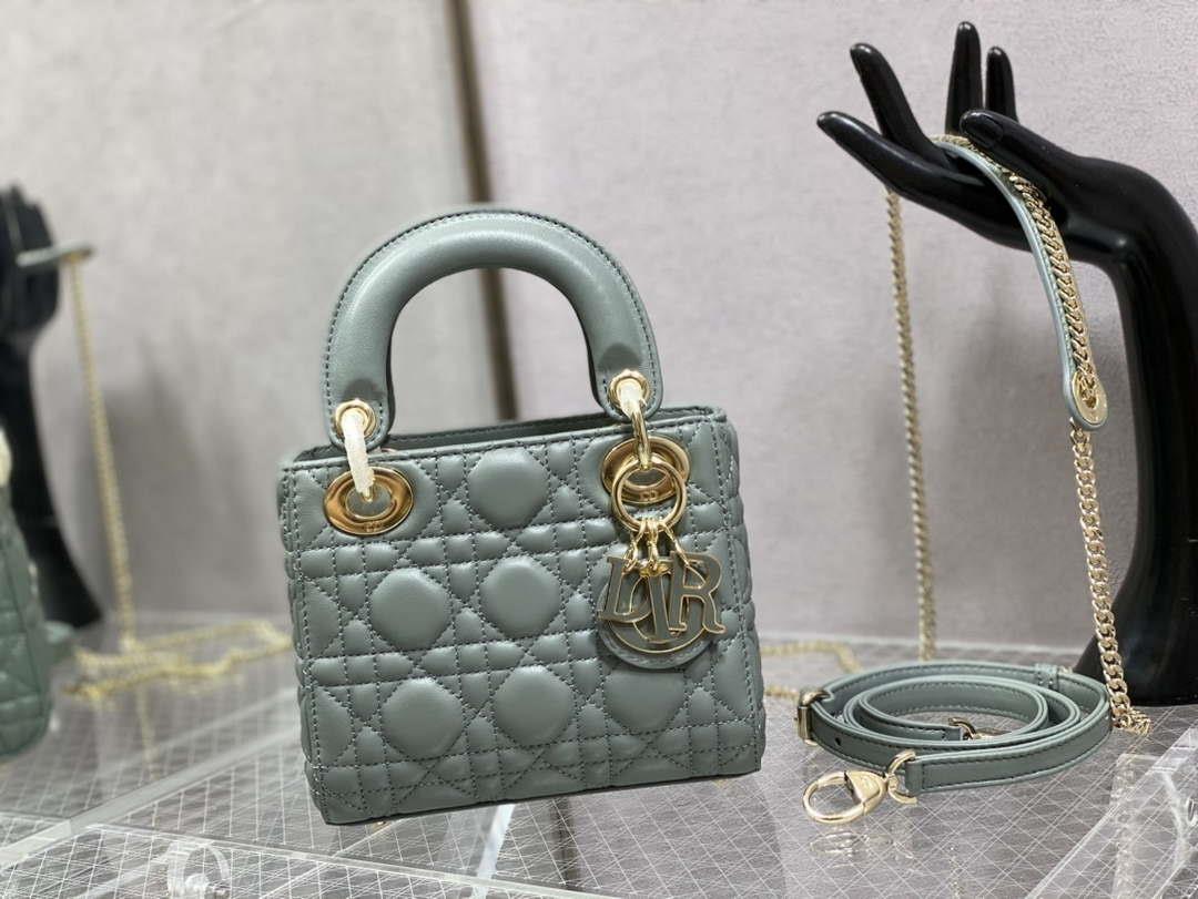 Dior M0505 Mini Lady Dior Bag Rock Gray Calfskin with enamel buckle