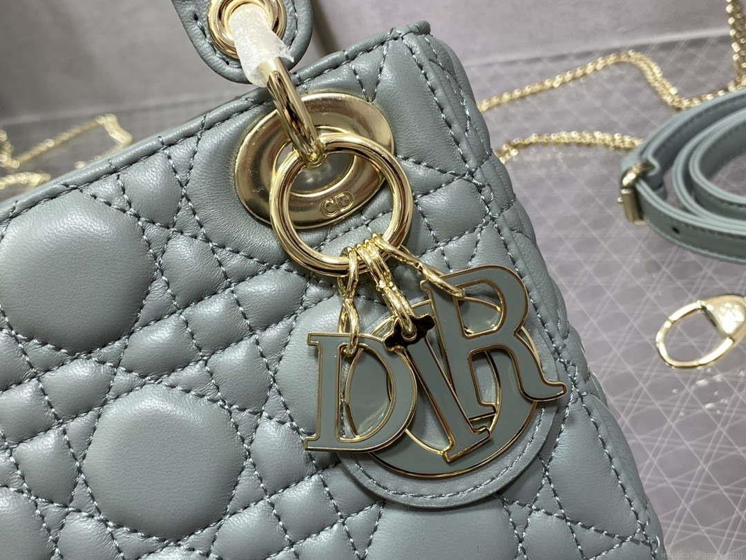 Dior M0505 Mini Lady Dior Bag Rock Gray Calfskin with enamel buckle