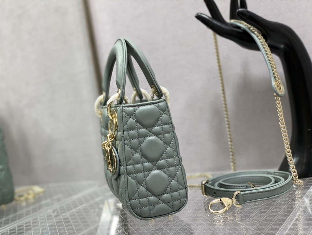 Dior M0505 Mini Lady Dior Bag Rock Gray Calfskin with enamel buckle